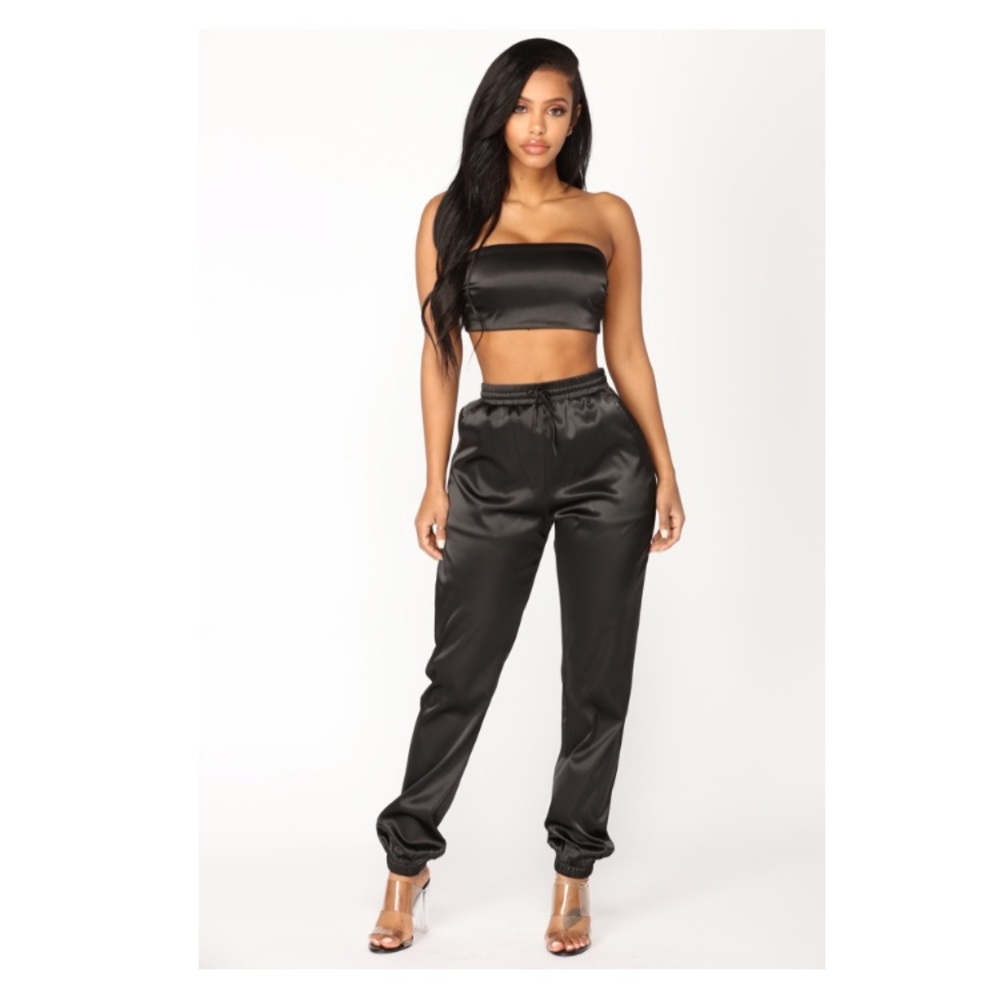 Black Satin Pant Set